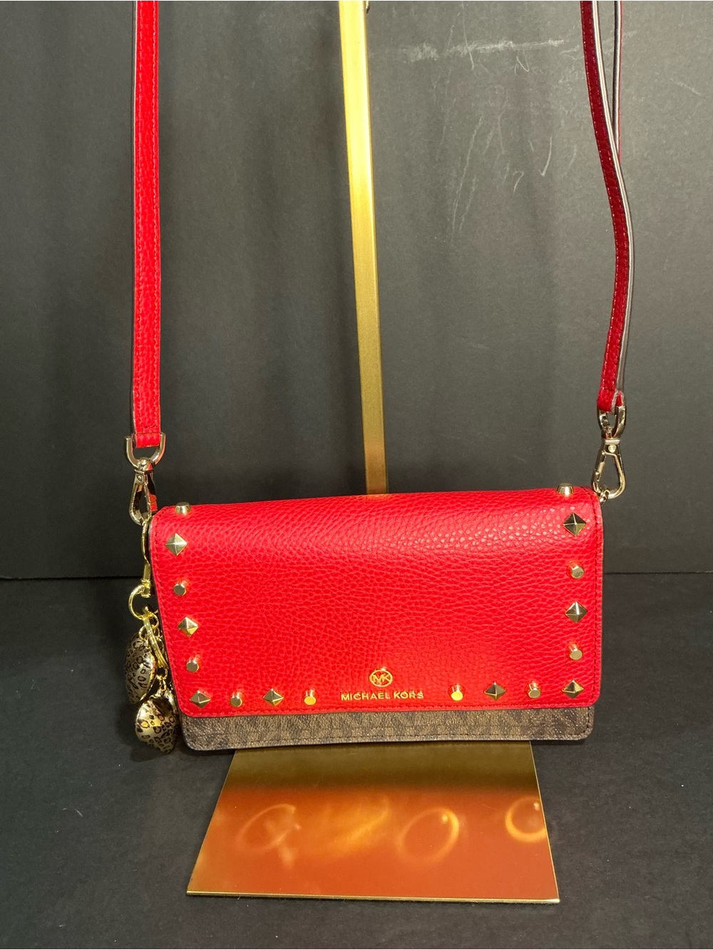 Michael Kors Jet Set Small Studded Faux Leather and Logo Smartphone Crossbody